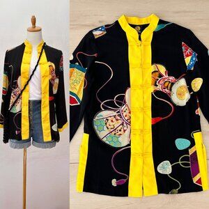 Vintage Anne Namba 100% Silk Mandarin Tunic w/ Frog Closures Long Sleeve Sz XS